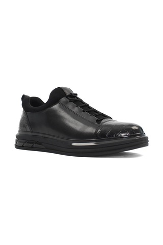 Erkek Siyah Kalın Tabanlı Kroko Deri Sneaker