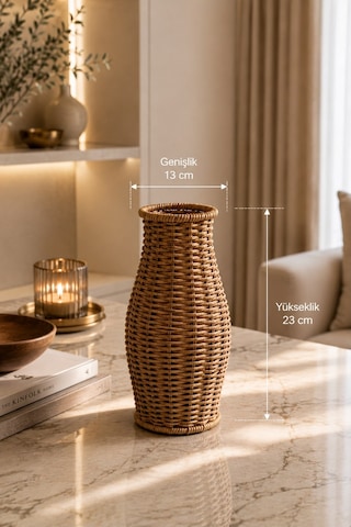 Qerhome Rattan Hasır Dekoratif Vazo - Dekoratif Obje Mln-11435 Ahsap