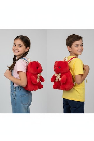 Sarı Çantalı Peluş Ayıcık 5 Renk Varyantlı Kırmızı