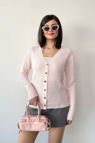 Giysa Kadın V Yaka Düğmeli File Hırka Pembe - 27k 3345