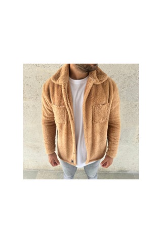 Butik İstanbul Erkek Pelüş Polar Hırka Gömlek Yakalı, İlik Düğmeli, Göğüs Cepli, Yumuşak Dokulu Kışlık Regular Fit Rahat Günlük Model - Açık Kahve Açık Kahverengi