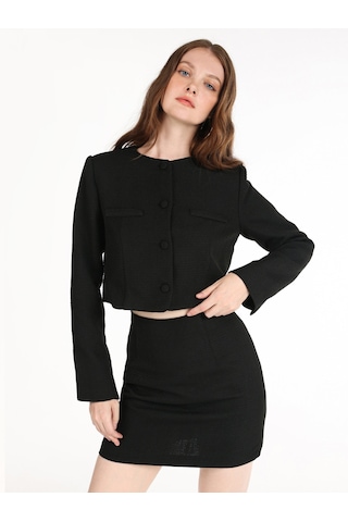 Colins Regular Fit Bisiklet Yaka Siyah Kadın Ceket Cl1065871 Siyah