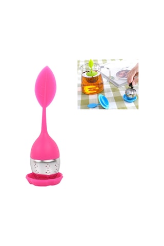 Sones Paslanmaz Çelik Yaprak Şekli Silikon Çay Poşeti Çay Süzgeçleri Gül Kırmızısı