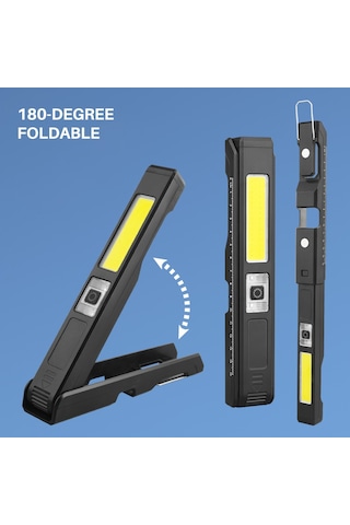 Profesyonel Oto Tamirci Işığı - 180 Derece Dönebilen Mıknatıslı Cob Led Fener Beyaz - Siyah