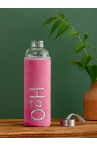 H2o Kadife Kılıflı Cam Matara 600 Ml - Renk Seçenekli Pembe