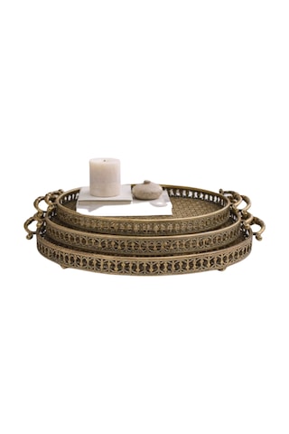 Vero Konsept Antik Gold 3 Lü Oval Ferforje Tepsi Seti Vr-st03 - Vintage Sunum Ve Dekorasyon