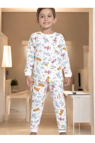 Cantoy Erkek Çocuk Helikopter Baskılı Pamuklu Pijama Takım-14916 Renklı