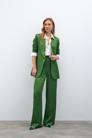 Sateen Desenli Saten Pantolon - Yeşil-134958 Yeşil