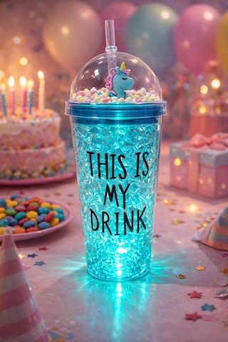 Sevimli Renkli Çılgın 450ml Led Işıklı This İs My Drink Temalı Pipetli İçecek Bardağı Suluk 2642mavi Mavi