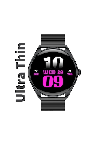 Ultra Thin Yuvarlak Çelik Kasa Metal Kordon Akıllı Saat (İthalatçı Garantili)