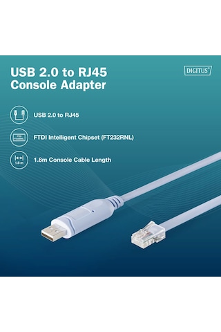 Dıgıtus Usb 2.0 - Rj45 Konsol Adaptör Kablosu, Ftdı Yonga Seti, 180 Cm