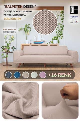 Balpeteği 3 Kişilik Vizon Lastikli Kanepe Örtüsü Lastikli Koltuk Örtüsü Koltuk Kılıfı Vizyon