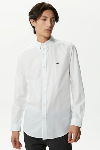 Lacoste Mens Slim Fit White Shirt Dar Kesim Pamuklu Erkek Gömlek Beyaz