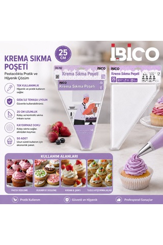 25 Cm 50'li Tek Kullanımlık Krema Sıkma Poşeti Lunaev 12v