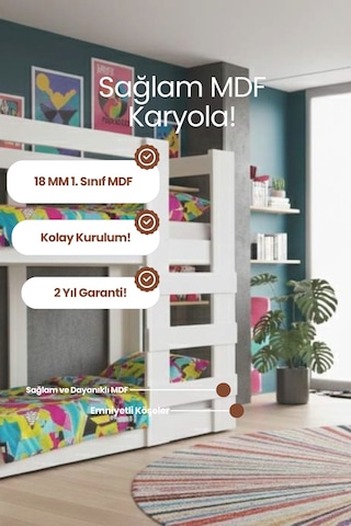 Agonya Modern Mdf İki Katlı Ranza- 1. Sınıf Mdf Kompakt Tasarım Sağlam Merdivenli İki Katlı Karyola