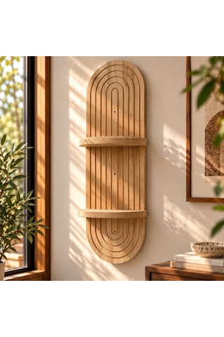 Lina Ahşap 2 Katlı Modern Duvar Rafı 85x30 Açık Meşe