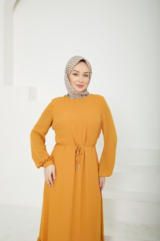 Armine Trend Etek Ucu Tül Desenli Fermuarlı Elbise-hardal-25yt924 Hardal