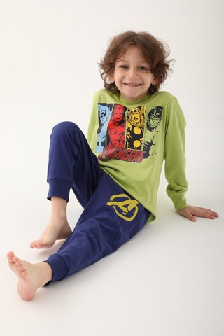Avangers Fıstık Yeşili Erkek Çocuk Uzun Kol Pijama Takım Fıstık Yeşili