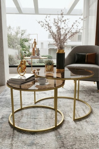 Milas Gold Eskitme Orta Sehpa - Bronz Cam Altın - Bronz