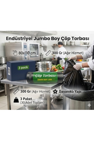 Endüstriyel Jumbo Boy Çöp Torbası 80 x 110 CM 300 G 3 x 10'lu