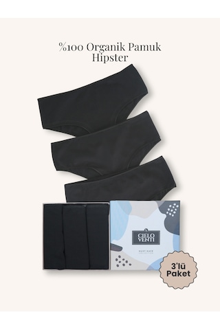 Must Have 3'lü Organik Pamuk Hipster Külot Siyah