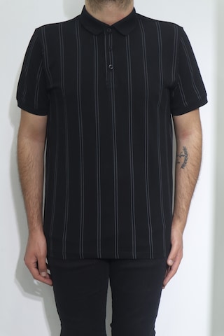 Santa Dmctekstil Erkek İnce Çizgili Spor Kesim Rahat Kalıp Polo Yaka T-shirt Siyah
