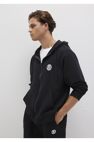 Mavi - M Nakışlı Fermuarlı Kapüşonlu Siyah Sweatshirt 0s10193-900 Siyah