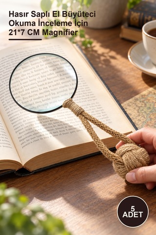 5 Adet Hasır Tutmalı Büyüteç Hasır Saplı El Büyüteci Okuma İnceleme İçin 21 7 Cm Magnifier