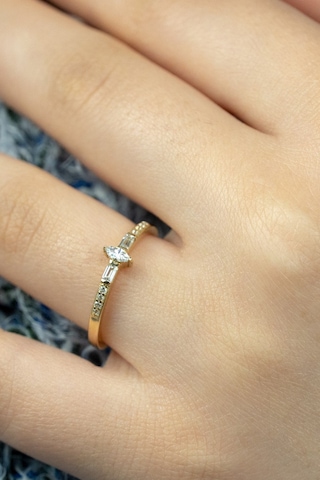 Esgold 14 Ayar Altın Mini Baget Taşlı Eklem Yüzük