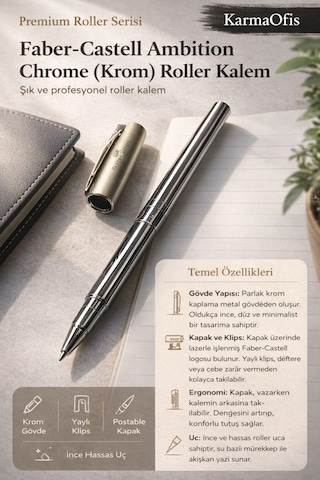 Faber-castell Ambition Chrome Roller Kalem Premium Krom Gövde Şık İmza Kalemi Diğer
