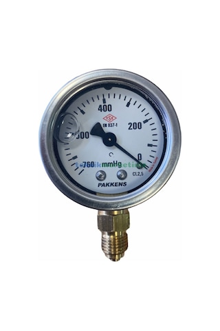 50Mm -760 Mmhg 1 4" Alttan Çıkışlı Gliserinli Vakummetre Pakkens