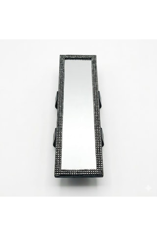 Kristal Taşlı İç Dikiz Aynası Tırnaklı Ayna 29,5x7cm Gümüş