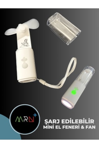 Mirvano Şarjlı Led El Feneri Ve Fan, El Fanı, Mini Fan, Mini Vantilatör Beyaz