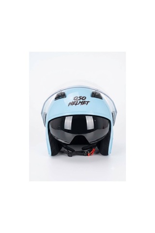 Oso Helmet Yarım Kask Gözlüklü Açık Mavi - M Beden Mavi