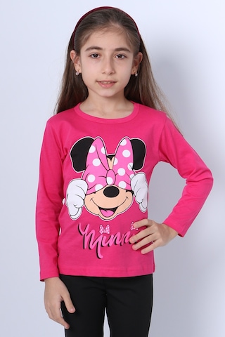 Hçm Kız Çocuk Uzun Kollu Tshirt 4 Mevsim Baskılı Bisiklet Yaka C43 Fuşya
