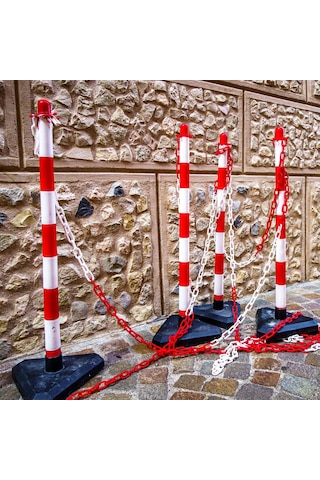 Plastik Zincir Kırmızı-beyaz Kalın 8mm 25 Metre