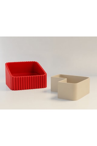 Buradabulabilirsin 3d Baskı Fıstık Kasesi - Çift Hazneli Kabuk Ayırıcı Sunum Kasesi - Kırmızı Bej Bbz