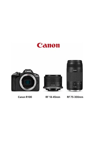 Canon R100 Aynasız Fotoğraf Makinesi RF 18 - 45 + RF 75 - 300 Double Lens Kit