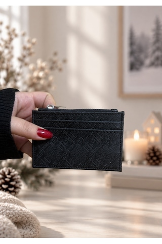 Elpida Bags Kabartma Dokulu Fermuarlı Siyah Deri Kartlık SİYAH