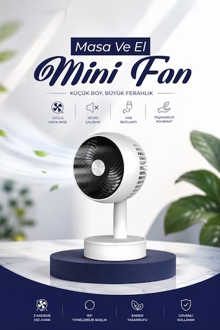 Şarjlı Masa Fanı, Portatif Fan, Masa Ve El Fan Taşınabilir Şarjlı Edilebilir Mini El Fan