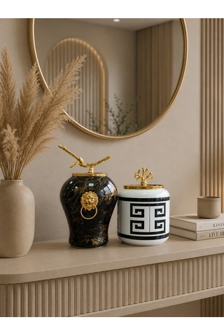 Dekoratif - Siyah Mermer Şah Oval Versa Siyah Gold