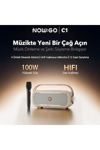 Nowgo C1 100w Taşınabilir Rgb Bluetooth Hoparlör Mikrofonlu Karaoke Parti Speaker Bej