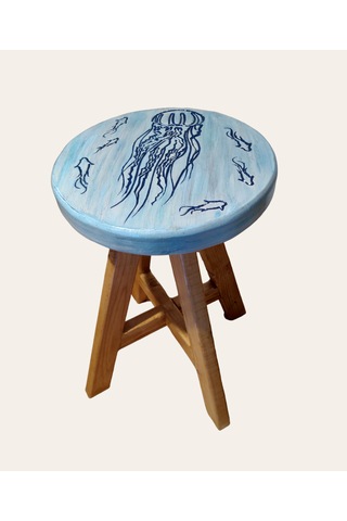 Sea Stoll Tamamı El Yapımı Deniz Anası Ahşap Tabure