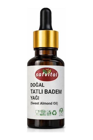 Safvital Tatlı Badem Yağı %100 Saf 20 Ml Saç Cilt Kaş Kirpik Besleyici Doğal Bakım Yağı Soğuk Pres