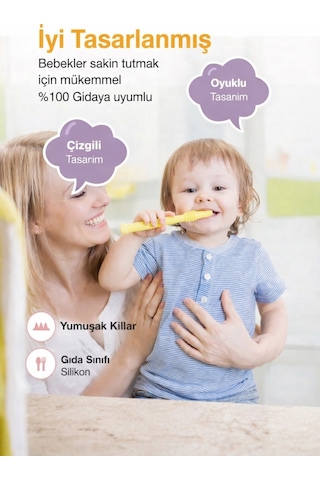 Bebek Diş Kaşıyıcısı Silikon Pipet & Diş Kaşıyıcı Set 3 Lü Bej, Yeşil & Sarı Dişlik Çiğneme Tüpü Pipet Yeşil - Sarı