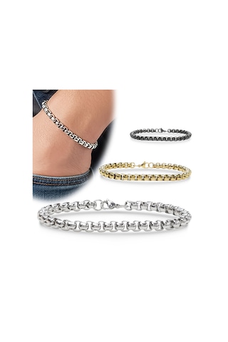 Premium Arnavut Çelik Zincir Bileklik 6mm Yuvarlak 3183czb2d6 - 20 Cm - Altın Renk Altın