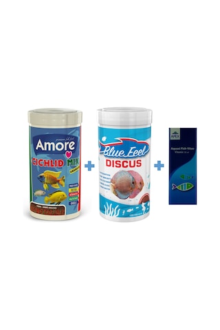 Cichlid Mix Granules 250ml ve BlueFeel Discus 250ml Balık Yemi