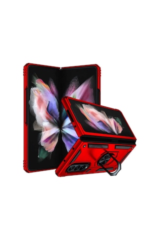 Galaxy Uyumlu Z Fold 3 Kılıf Tchs Vega Kapak - Kırmızı Kirmizi