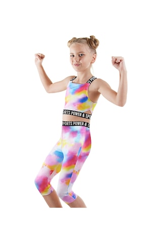 Denokids Batik Kız Çocuk Crop Top Spor Tayt Takım Renkli Çok Renkli