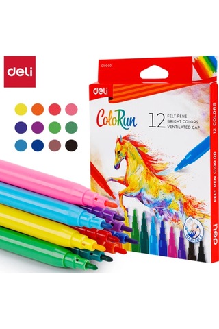 Deli Color Run Keçeli Kalem Karton Kutu 12'li